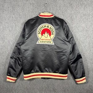 Scotch & Soda Expedition Couture Satin Bomber Jacket Black Size Large